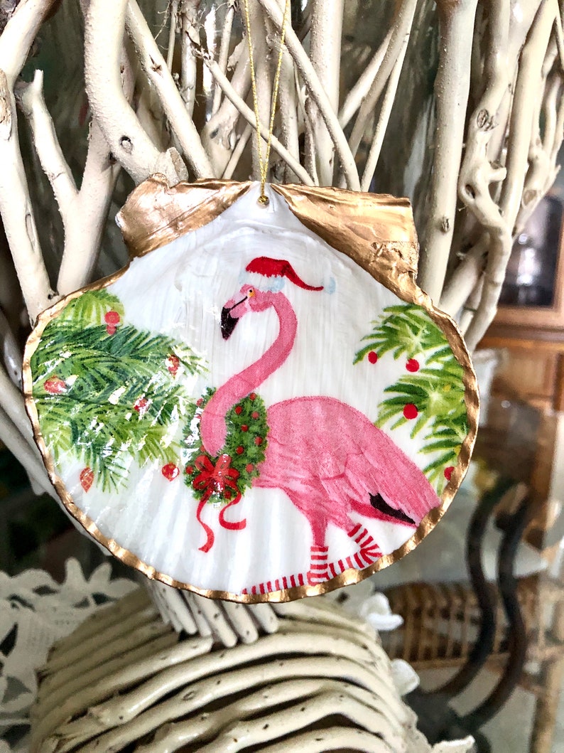 Cute Flamingo Large Christmas Tree Ornament, Tropical Christmas Ornament, Coastal Grandmother Beach Christmas Decor, Flamingo Ornament image 2