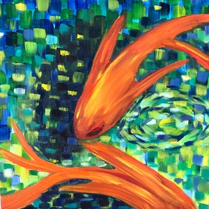 Koi Fish Oil Painting, Koi Fish Abstract Art, Koi Fish Gift, Coastal Artwork, Koi Fish Wall Art, Fish Oil Painting, Tropical Fish Decor