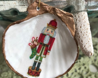 Nutcracker Scallop Shell Ornament, Vintage Nutcracker Christmas Ornament, Nutcracker Christmas Ornament, Coastal Christmas Ornament Gift