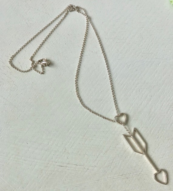 Vintage Sterling Y Chain Heart Lariat Necklace, S… - image 2