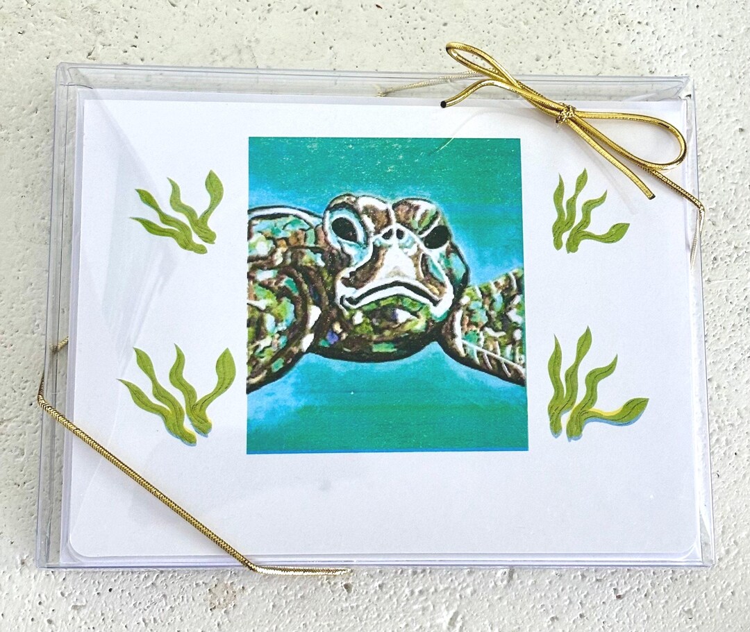 Turtle Shell Card Back Sea Turtle Blank Folded Note Cards With Envelopes/set of 8, Coastal ...