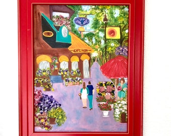 Italian Street Scene Oil Painting, Framed Evie Mineau Art, 15.5x20"