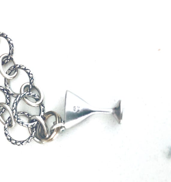 Sterling Silver Link Charm Bracelet with Martini … - image 2