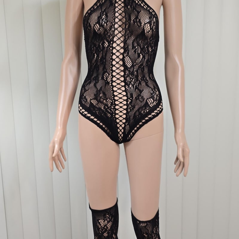 Plus Size Dedicated to Lace Fishnet Bodysuit