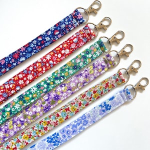 Cordão floral em tecido Liberty para chaves, cartões de acesso, chaveiro, USB, presente para professores, bibliotecários e colegas