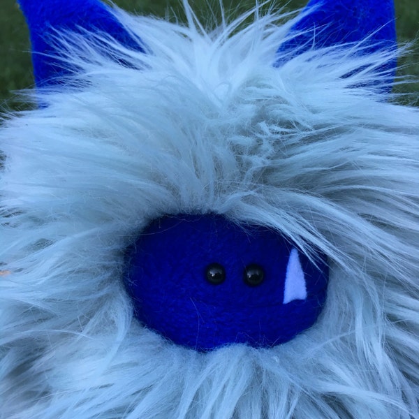 Cute Plush Monster - OOAK Hand Stitched Soft Toy - Faux Fur Softie - Cute Stuffed Monster - Collectible Handmade Plush - Aqua Fuzzling