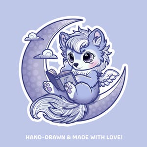 Lesender Werwolf Sticker   – Mondmotiv Vinyl Aufkleber für Fantasy Buch Deko & Geschenk für Leseratten – Bookish Lesezubehör
