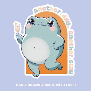 Another Day Another Slay Frosch Vinyl Aufkleber – Lustiger Meme Sticker für Bookish Merch, E-Reader & Kindle Deko, Kawaii Sticker