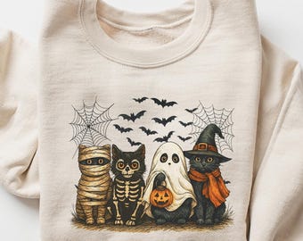Halloween Ghost Cat Sweatshirt, Cat Ghost Shirt, Cute Cat Lovers Shirt, Retro Ghost Halloween Gift, Halloween Cat Tee,Spooky Season Gift
