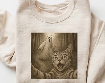 Halloween Ghost Cat Selfie Sweatshirt, Cat Ghost T Shirt, Cute Cat Lovers Shirt, Ghost Halloween Gift, Halloween Cat Tee,Spooky Season Gift