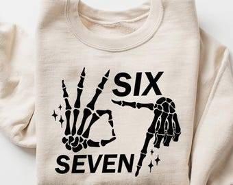 6 7 Meme Halloween Skeleton Hands Shirt, Funny Skeleton Hands Tee, Halloween Couples Shirt, Trendy Shirt, Six Seven T-shirt, 67 Couples Tee