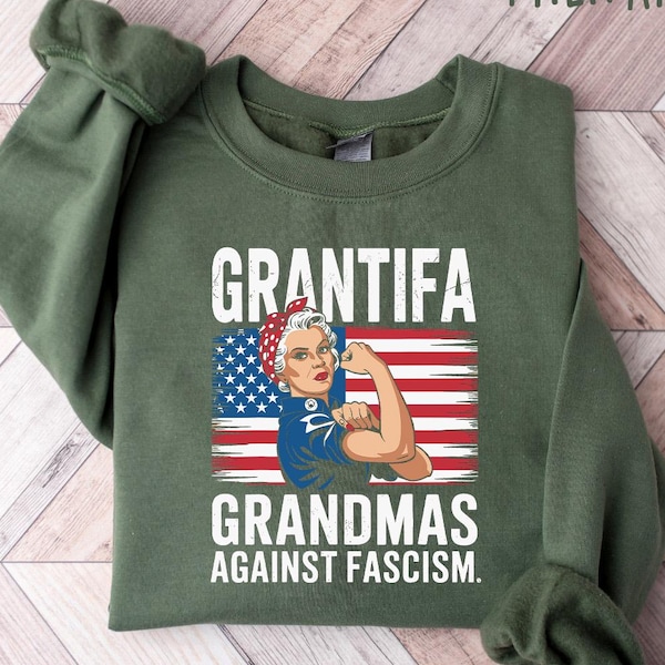 Grantifa Grandmas Against Fascism Antifa Shirt, Anti-Fascist Feminist Shirt, Resist Hoodie, Equality Protest Sweatshirt, Retro Political Tee