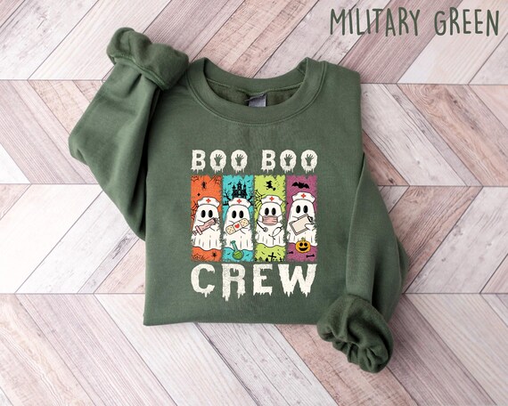 Halloween Nurse Sweatshirt, Boo Boo Ghost Tee Pediatric RN Spooky TShirt Fall Boo Spooky Season Graphic Tee For Registered Nurse