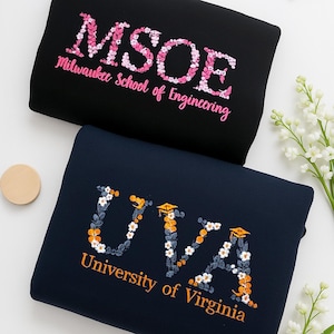 Sudadera universitaria bordada personalizada / Sudadera con capucha bordada con letras griegas / Camiseta universitaria de secundaria / Regalo de graduación para un amigo