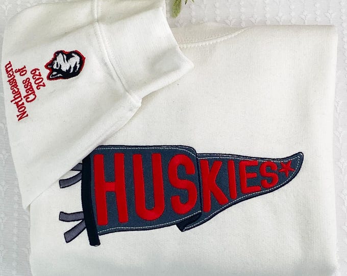 Embroidered Pennant Sweatshirt with Team Name, Custom Embroidered Pennant Shirt, Custom High School College Hoodie, Game Day, Friend Gift