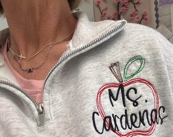 Personalized Teacher Sweatshirt | Teacher Quarter Zip Pullover | Teacher Gifts Personalized | Back To School | Teacher Appreciation Gifts