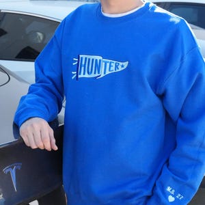 Embroidered Pennant Sweatshirt with Team Name, Custom Embroidered Pennant Shirt, Custom High School College Hoodie, Game Day, Friend Gift