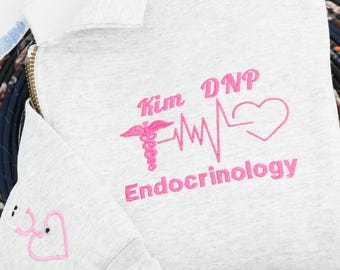 Personalized Nurse Quarter Zip Sweatshirt, Embroidered Medical Jacket