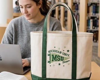 Custom Embroidered Pennant Flag Tote Bag, Personalized School Spirit Bag, Game Day Team Canvas Tote, Graduation Gift For Her