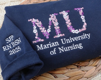 Custom College Floral Embroidered Hoodie, Floral Letter Embroidered Sweatshirt, Flower College Shirt, High School Shirt, Graduation Gift