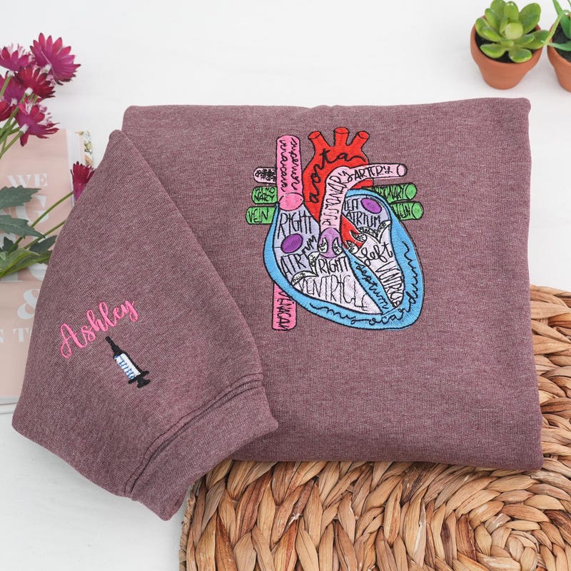 🎁Heart Anatomy Embroidered Sweatshirt, Cardiac Nursing Gift, Nursing School Shirt, Medical School Student, Cardiologist Anatomical Heart