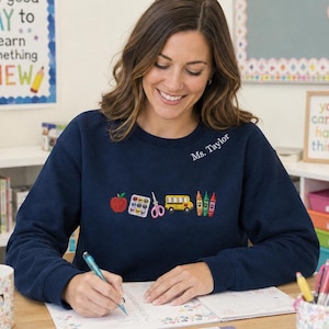 Apple Teacher With Name Embroidered Sweatshirt | Back To School Teacher Sweatshirt | Embroidered Classroom Shirt | Gift for Teacher