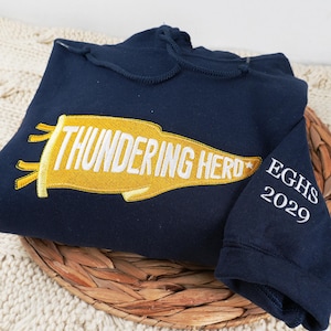 Embroidered Pennant Sweatshirt with Team Name, Custom Embroidered Pennant Shirt, Custom High School College Hoodie, Game Day, Friend Gift