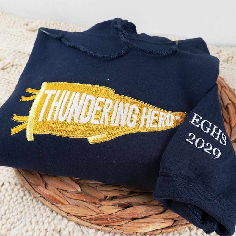 Embroidered Pennant Sweatshirt with Team Name, Custom Embroidered Pennant Shirt, Custom High School College Hoodie, Game Day, Friend Gift