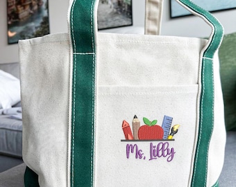 Sac fourre-tout personnalisé brodé pour enseignant, sac fourre-tout pour enseignant, cabas pour la rentrée des classes, cabas cadeau pour l'école, cadeau de remerciement pour enseignant