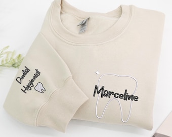 Sudadera dental bordada personalizada: regalo con nombre personalizado para dentistas, higienistas, asistentes y estudiantes de odontología.