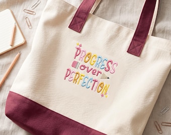 Sac fourre-tout brodé Progression sur la perfection, cadeau inspirant pour enseignant, sac pour enseignant d'éducation spécialisée, idée cadeau BCBA