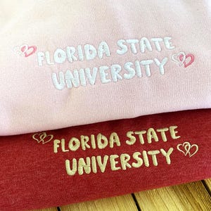 Sudadera universitaria personalizada con letras de burbuja, cuello redondo con nombre universitario bordado, regalo de graduación personalizado para niñas