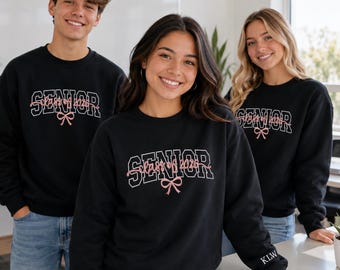 Custom Embroidered Senior Hoodie, Coquette Bow, Senior Team Shirts Personalized, Senior Sunrise, Class of 2026, Senior Cheer Gift