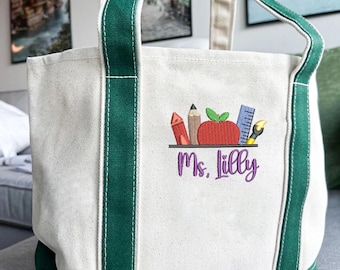 Custom Embroidered Personalized Teacher Tote Bag, Teacher Tote Bag, Back to School Totes, School Gift Totes, Teacher Appreciation Gift