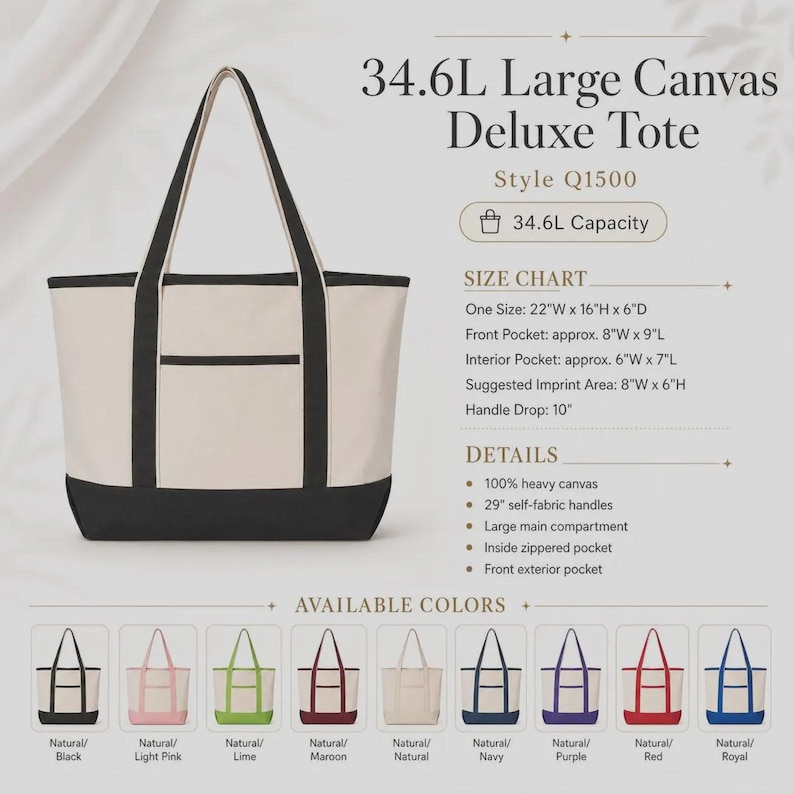 Custom Embroidered Canvas Tote Bag, Company Logo, Personalized Text image 8