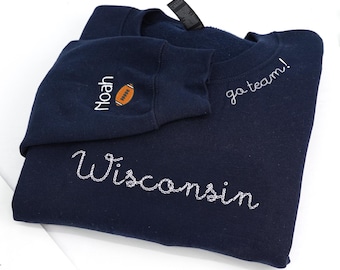 Custom Team Name Embroidered Sweatshirt, Personalized School Spirit Crewneck with Script Embroidery, Game Day Gift