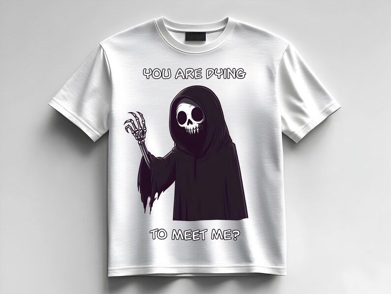 AI Art, Funny Grim Reaper Meme Art, Dying to Meet Me, Halloween Decor ...