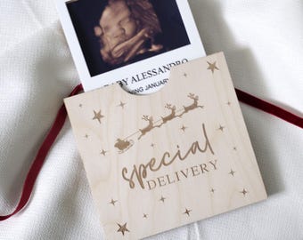 Personalized Ultrasound Picture Frame Ornament SVG, Pregnancy Announcement Photo Prop, Christmas Baby Announcement SVG, Sonogram keepsake