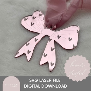 Valentine Coquette Bow SVG, Valentine Heart Bow, SVG Bow Tag, Bow Name Tag, Valentine Bow Basket Tag, Bow svg, Laser Cut File, Valentine SVG