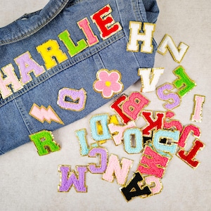 Chenille Alphabet Patches, Colorful DIY Initial Applique, Iron-On Name Letter Patch for Clothes, Bags and Jackets