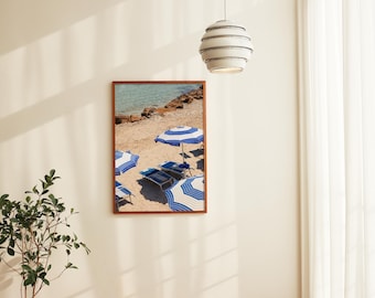 Mediterranean Beach Umbrellas Fine Art Print - Italian Summer | Colour | Coastal Wall Art | European Beach  | Blue Umbrella | Italy