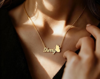 Personalized Name Necklace, 18K Gold Plated Name Jewelry, Custom Name Necklace, Sterling Silver Necklace, Animal and Insect Necklace, Gift