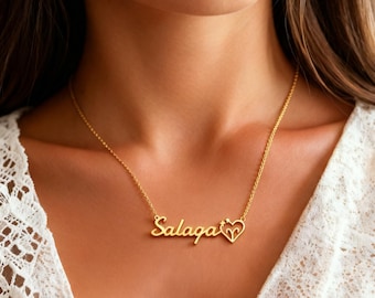 Custom Name Necklace:18K Gold Plated, Zodiac Sign, Personalized Name Necklace, Letter Necklace, Valentine's Gift, Gold Jewelry, Gift for her