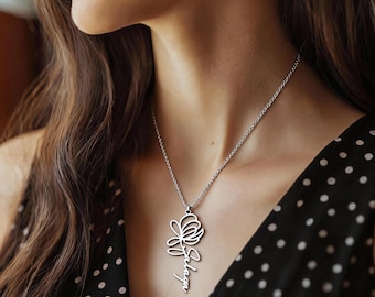 Flower Necklace, Custom Name Jewelry, 18K Gold Plated Name Necklace, Personalized Name Pendant, Sterling Silver Jewelry, Christmas Gift