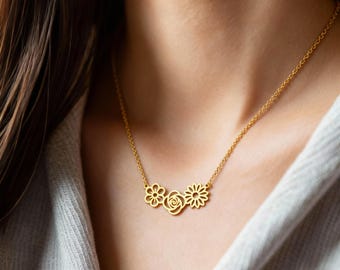 Flower Necklace, Custom Name Jewelry, 18K Gold Plated Name Necklace, Personalized Minimalist Jewelry, Birthday Gift, Sterling Silver Pendant