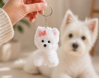 Custom Pet Portrait Plush Keychain, Handmade Dog Mom Gift