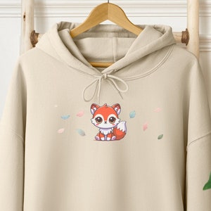 Chibi Kitsune Fox Hoodie, Cute & Playful Fox Design, Unisex Graphic Hoodie for Animal Lovers, Red Fox Original Chibi Art