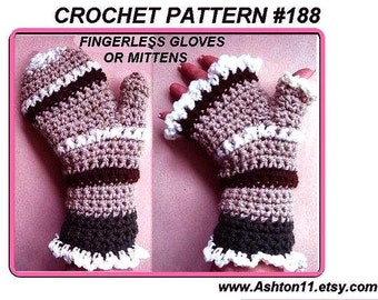 INSTANT DOWNLOAD Crochet Pattern PDF 188. Striped Mittens or Fingerless Gloves, 2 patterns in one, make them any size. craft supplies
