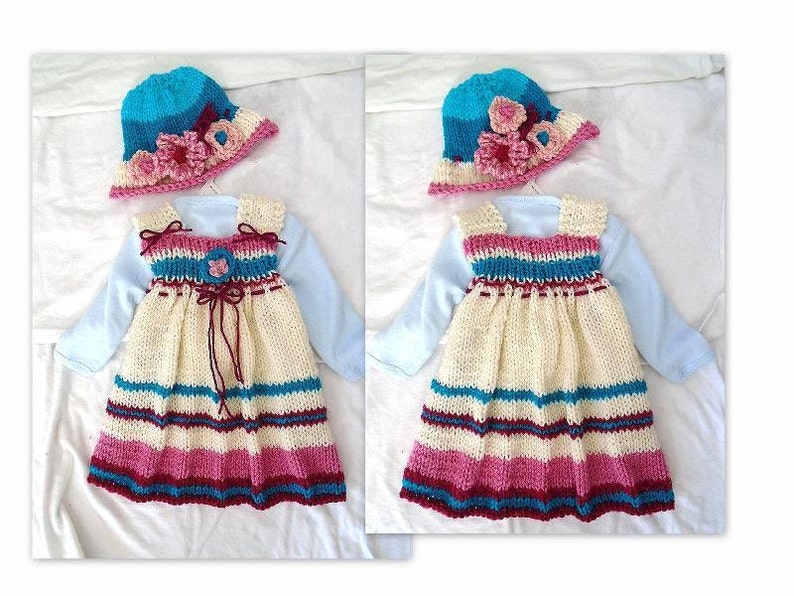 KNITTING PATTERN Hat and Dress Set Fantasia Beginner Knit baby girl dress Newborn to 6 yrs image 2