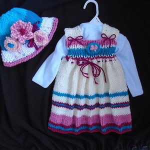 KNITTING PATTERN Hat and Dress Set Fantasia Beginner Knit baby girl dress Newborn to 6 yrs image 3